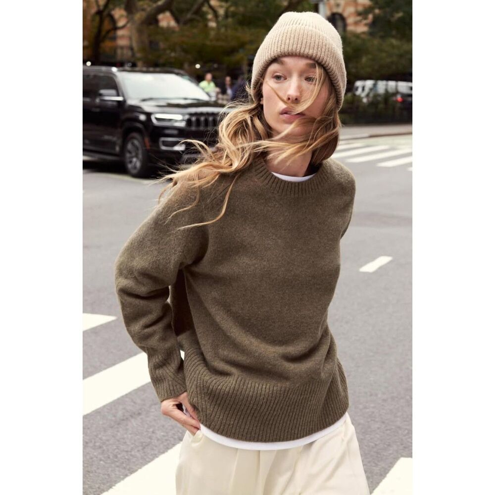 Zara Soft Feel Knit Jumper Mink Brown M Crewneck Sweater NWT